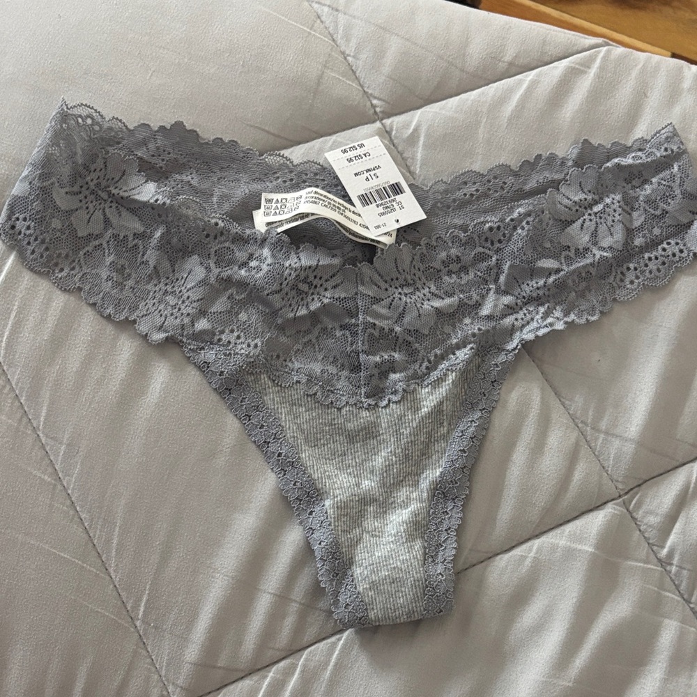 NWT Victoria's Secret Lace Trim Gray Panties